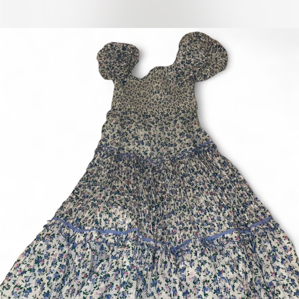 LoveShackFancy Floral Maxi Dress - Blue and Cream